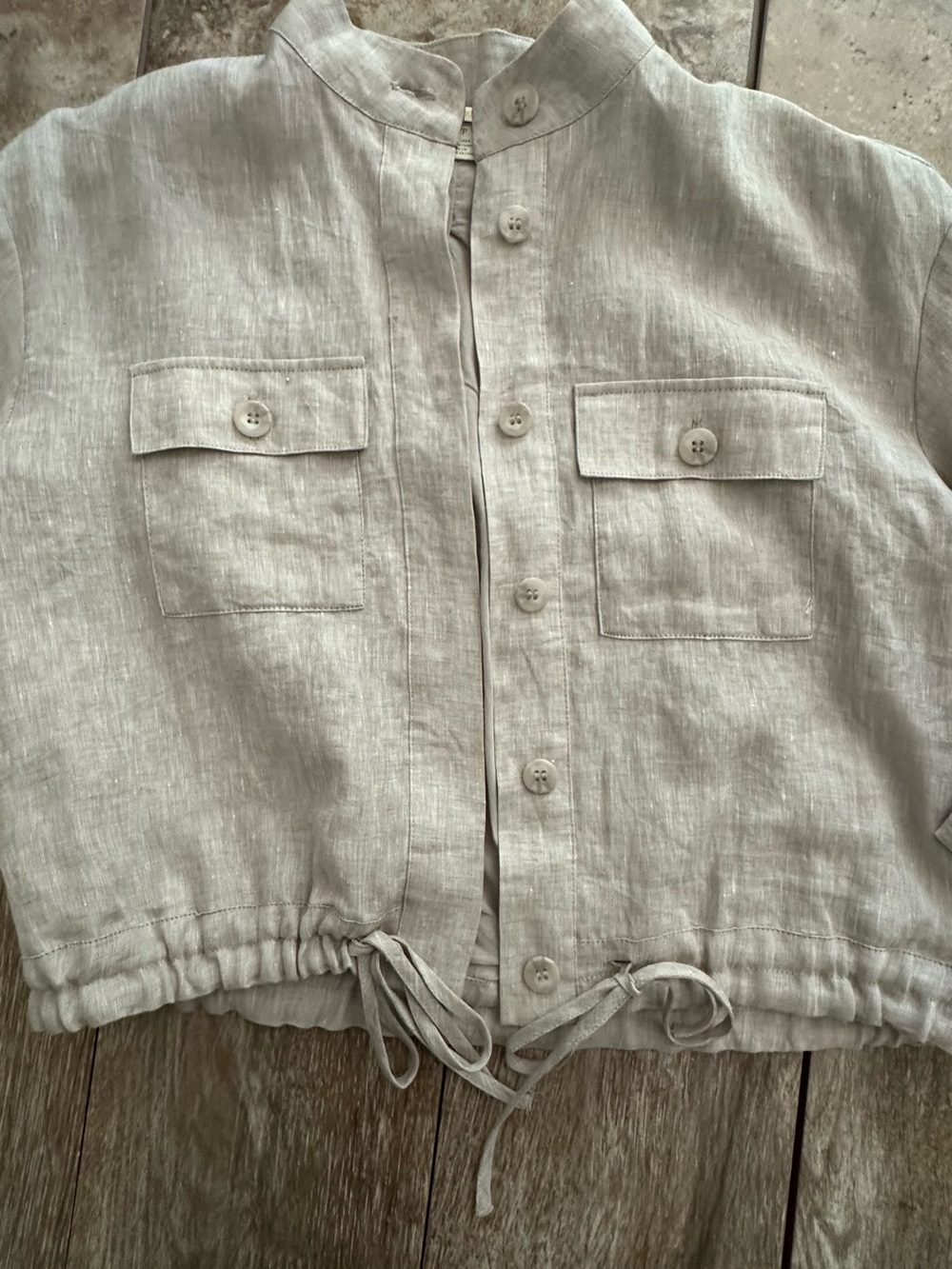 Light Beige Linen Drawstring Cropped lined jacket, size Small, NWOT - Picture 2 of 8